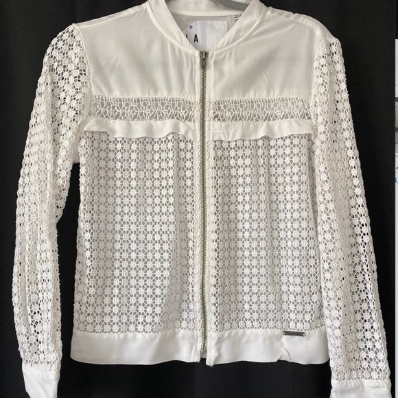 Superdry White Eyelet Zippered Blouse - Picture 1 of 4